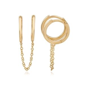 Solid Double Chain Huggie Earring 14K